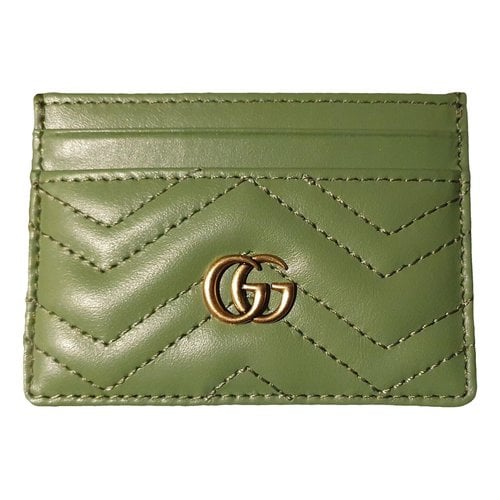 Pre-owned Gucci Marmont Leather Card Wallet In Green
