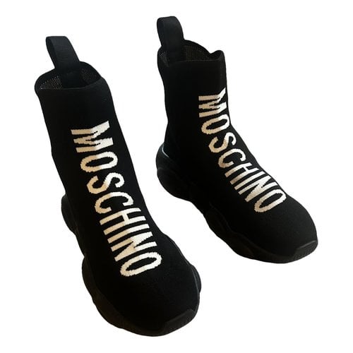 Pre-owned Moschino Cloth Ankle Boots In Black