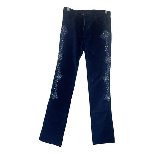 Pre-owned Roccobarocco Velvet Large Pants In Blue