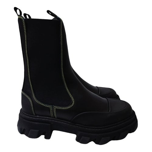 Pre-owned Ganni Cloth Boots In Black