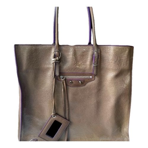 Pre-owned Balenciaga Papier Leather Tote In Brown