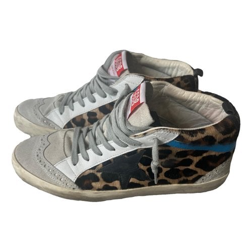 Pre-owned Golden Goose Mid Star Pony-style Calfskin Trainers In Brown
