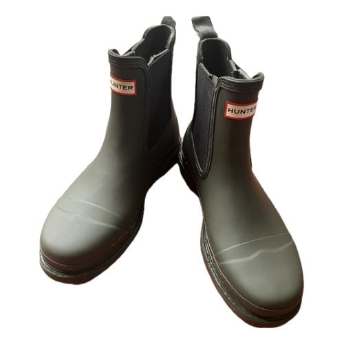 Pre-owned Hunter Ankle Boots In Green