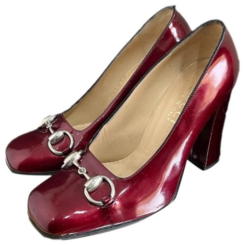 Pre-owned Gucci Princetown Patent Leather Flats In Burgundy