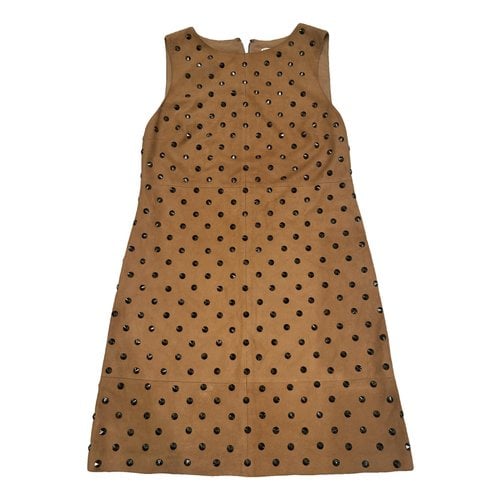 Pre-owned Alice And Olivia Leather Mini Dress In Camel