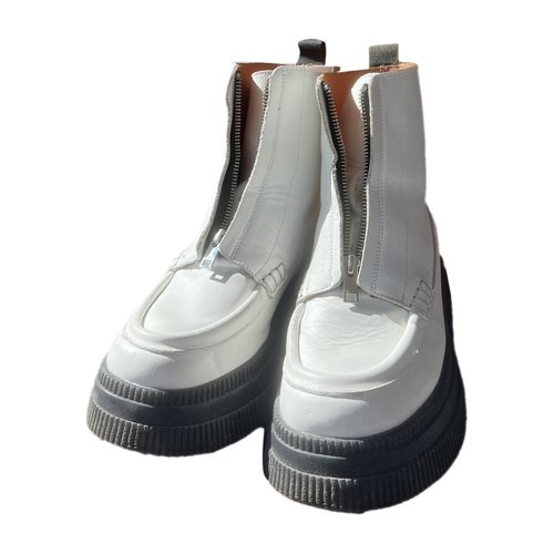 Pre-owned Ganni Fall Winter 2019 Patent Leather Boots In White