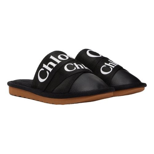 Pre-owned Chloé Woody Leather Mules In Black