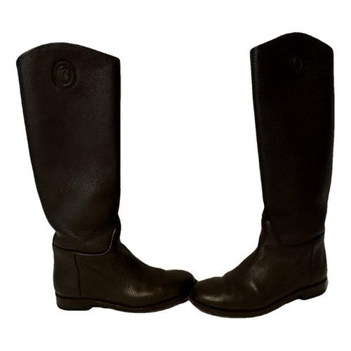 Pre-owned Trussardi Leather Riding Boots In Brown