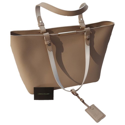 Pre-owned Longchamp Cavalcade Leather Handbag In Beige