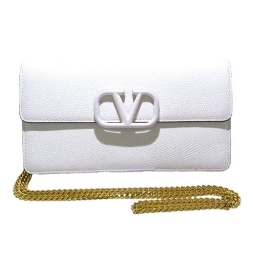 Pre-owned Valentino Garavani Vlogo Leather Purse In White