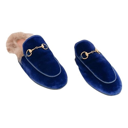 Pre-owned Gucci Velvet Mules & Clogs In Blue