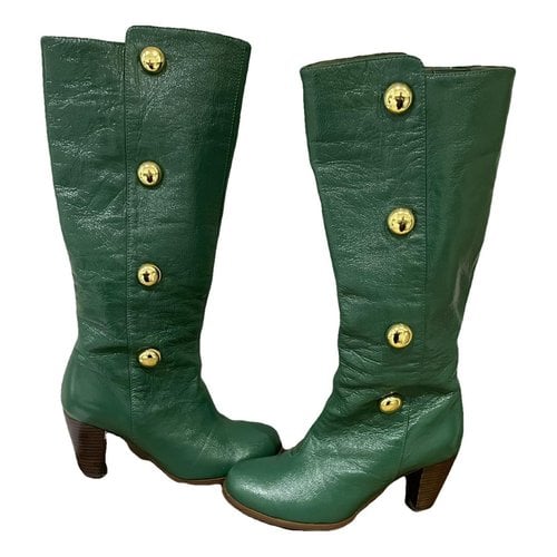 Pre-owned Pieces Leather Riding Boots In Green