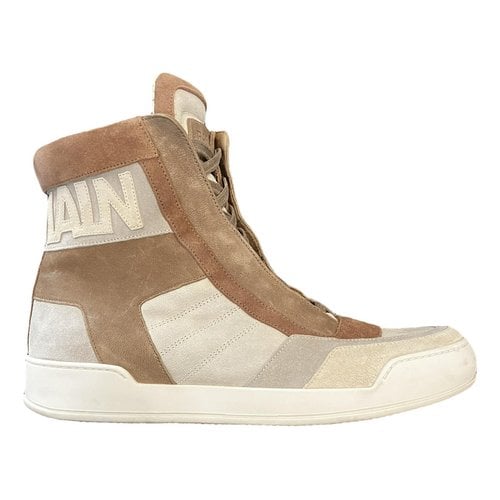 Pre-owned Balmain Leather High Trainers In Beige