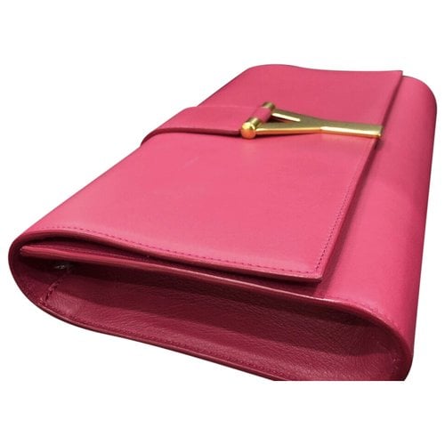 Pre-owned Saint Laurent Sade Pochette Enveloppe Leather Clutch Bag In Pink