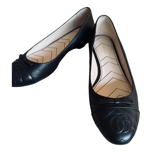 Pre-owned Gucci Marmont Leather Ballet Flats In Black