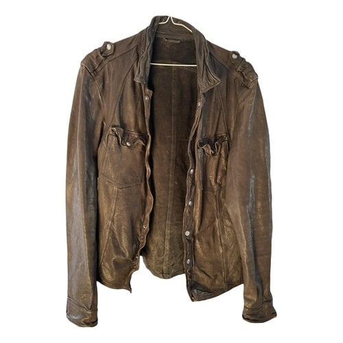 Pre-owned Allsaints Leather Shirt In Brown