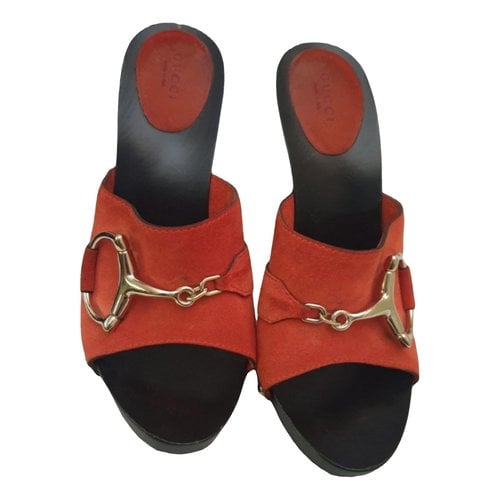Pre-owned Gucci Leather Mules & Clogs In Orange