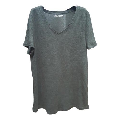 Pre-owned Zadig & Voltaire Linen T-shirt In Khaki