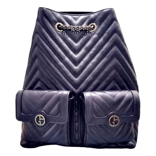 Pre-owned Giorgio Armani Leather Backpack In Blue