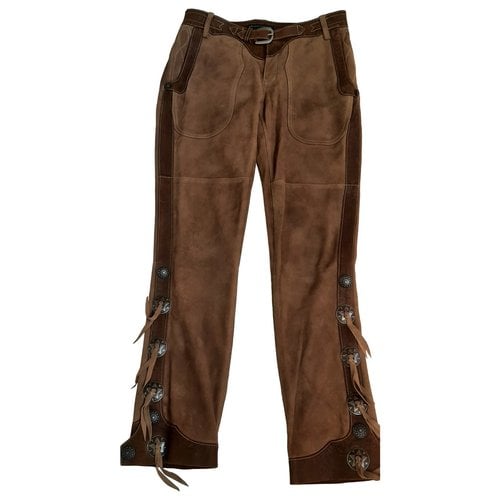 Pre-owned Ralph Lauren Leather Straight Pants In Camel