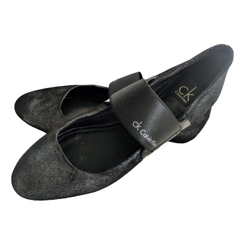 Pre-owned Calvin Klein Leather Ballet Flats In Black