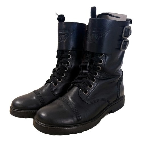 Pre-owned Zadig & Voltaire Joe Leather Biker Boots In Black
