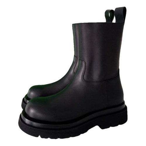 Pre-owned Bottega Veneta Lug Leather Boots In Black