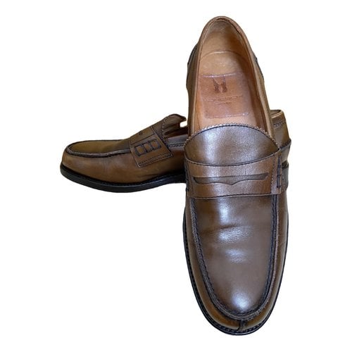 Pre-owned Moreschi Leather Flats In Brown