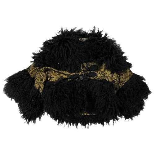 Pre-owned Kenzo Faux Fur Caban In Black