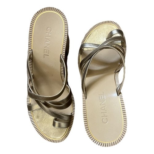 Pre-owned Chanel Leather Sandal In Gold
