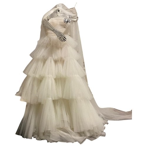 Pre-owned Oscar De La Renta Lace Maxi Dress In White