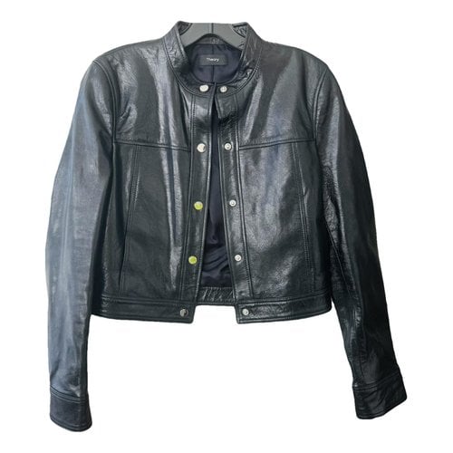 Pre-owned Theory Leather Coat In Black