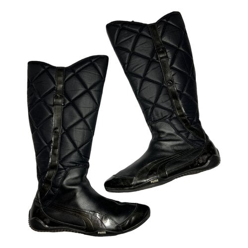 Pre-owned Puma Leather Biker Boots In Black