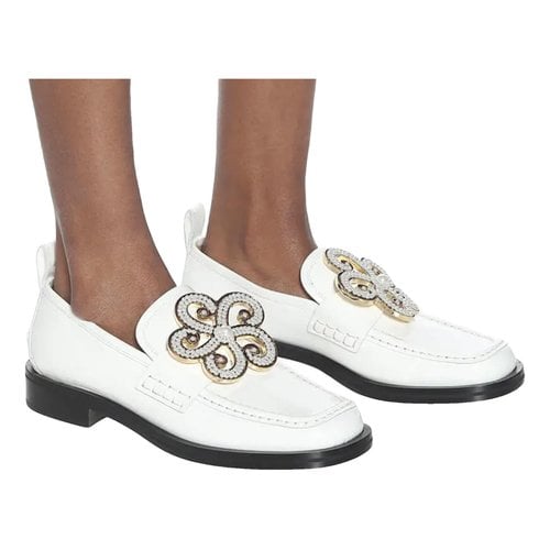 Pre-owned Loewe Leather Flats In White