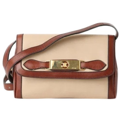 Pre-owned Celine Triomphe Leather Crossbody Bag In White