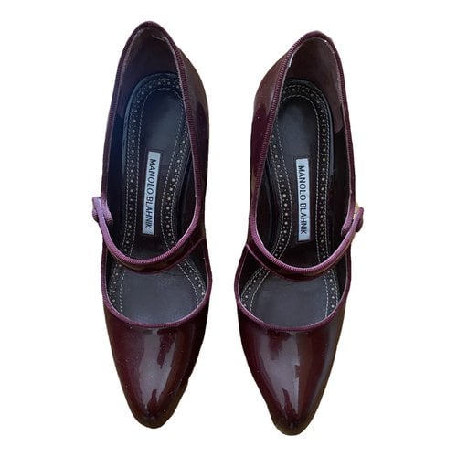 Pre-owned Manolo Blahnik Campari Patent Leather Heels In Burgundy