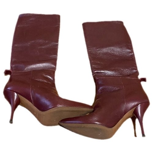 Pre-owned L'autre Chose Leather Boots In Burgundy