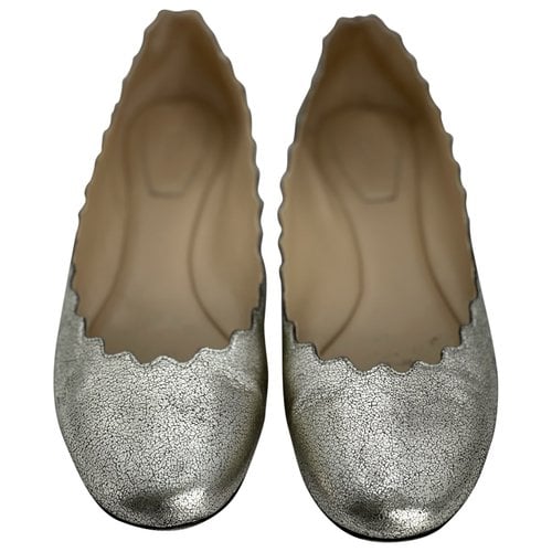 Pre-owned Chloé Lauren Leather Ballet Flats In Gold