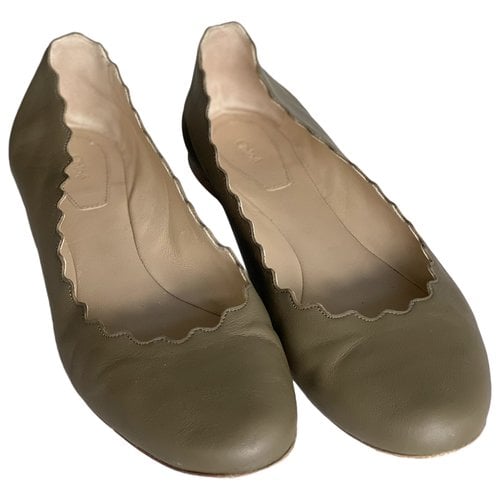 Pre-owned Chloé Lauren Leather Ballet Flats In Khaki