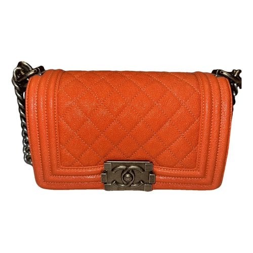 Pre-owned Chanel Boy Leather Crossbody Bag In Orange