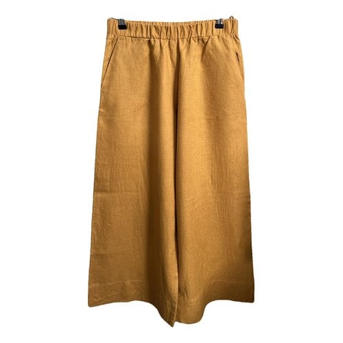 Pre-owned Max Mara Linen Trousers In Yellow