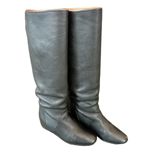 Pre-owned Lanvin Leather Riding Boots In Black