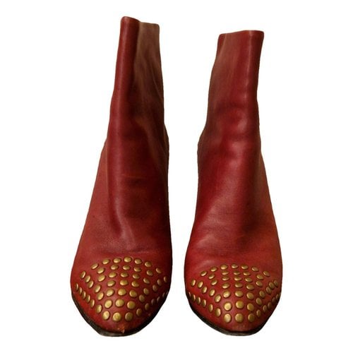 Pre-owned See By Chloé Leather Boots In Burgundy