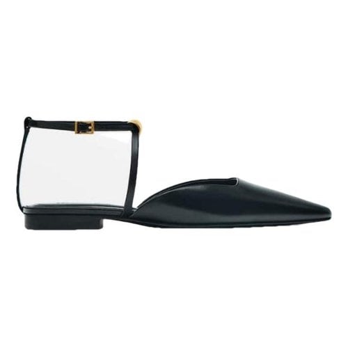 Pre-owned Massimo Dutti Leather Ballet Flats In Black