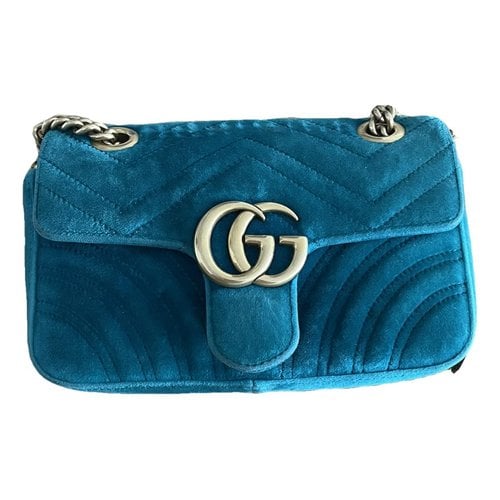 Pre-owned Gucci Gg Marmont Flap Velvet Crossbody Bag In Green