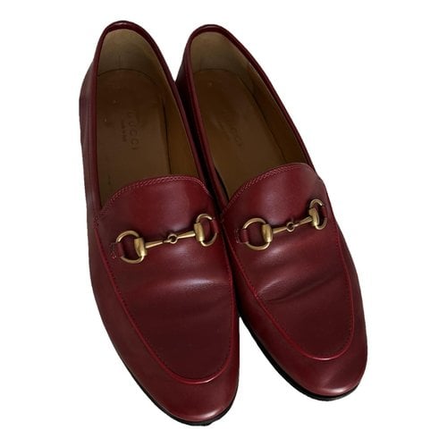 Pre-owned Gucci Jordaan Leather Flats In Burgundy