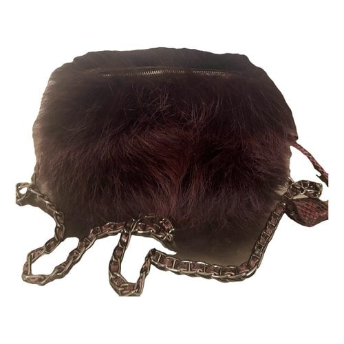 Pre-owned Prada Faux Fur Crossbody Bag In Burgundy