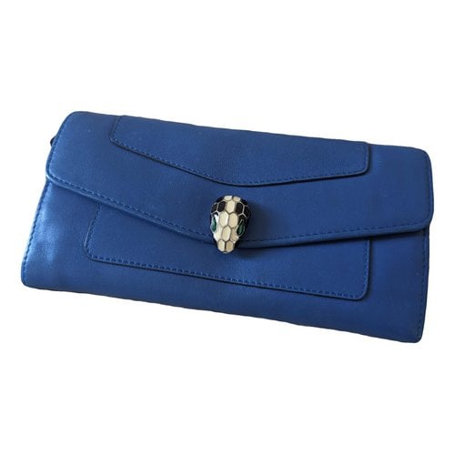 Pre-owned Bvlgari Serpenti Leather Wallet In Blue