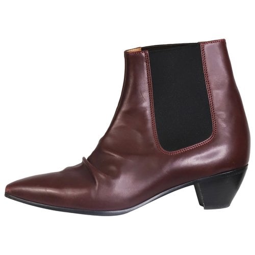 Pre-owned Celine Leather Boots In Burgundy