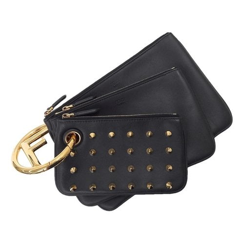 Pre-owned Fendi Triplette Leather Clutch Bag In Black